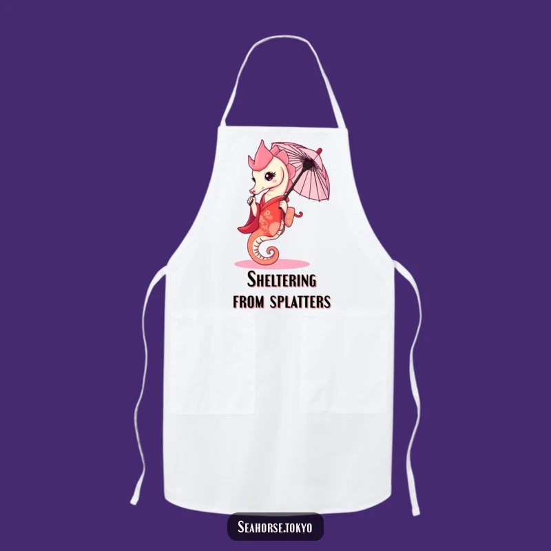 Funny Graceful Seahorse Kimono Apron, a Kitchen Gift Holding Umbrella Style