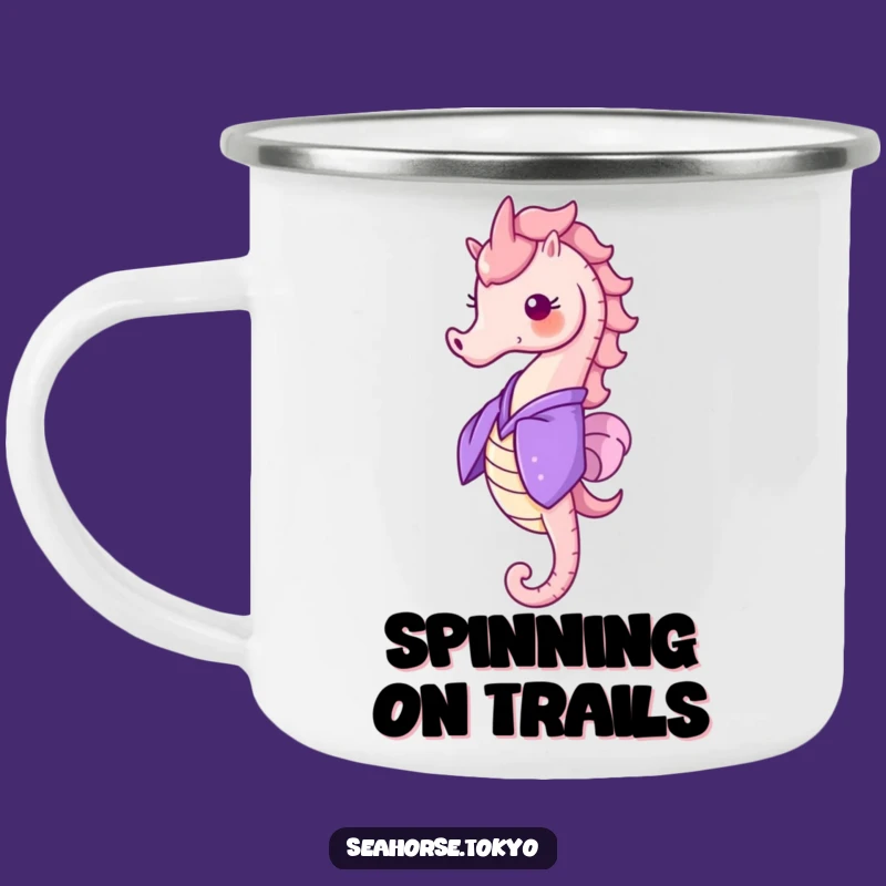 Funny Cheerful Seahorse Kimono Camping Mug, an Outdoor Gift Spinning