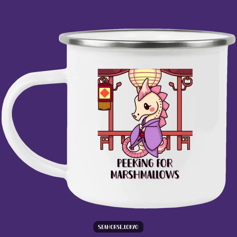 Funny Purple Kimono Seahorse Camping Mug: Adventure with a Peek