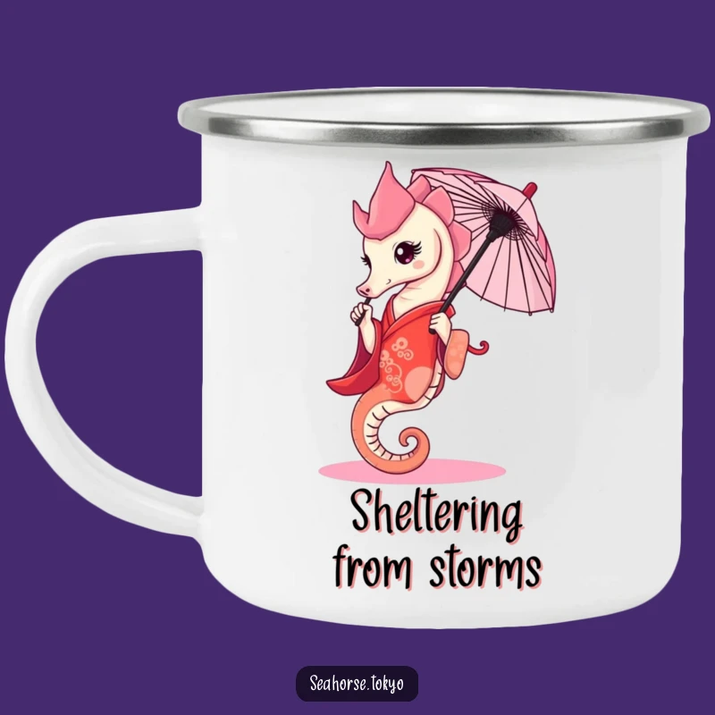 Funny Graceful Seahorse Kimono Camping Mug, an Outdoor Gift Holding Umbrella