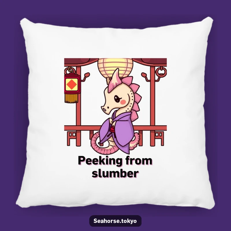 Funny Purple Kimono Seahorse Pillow: Cozy Comfort with a Peek