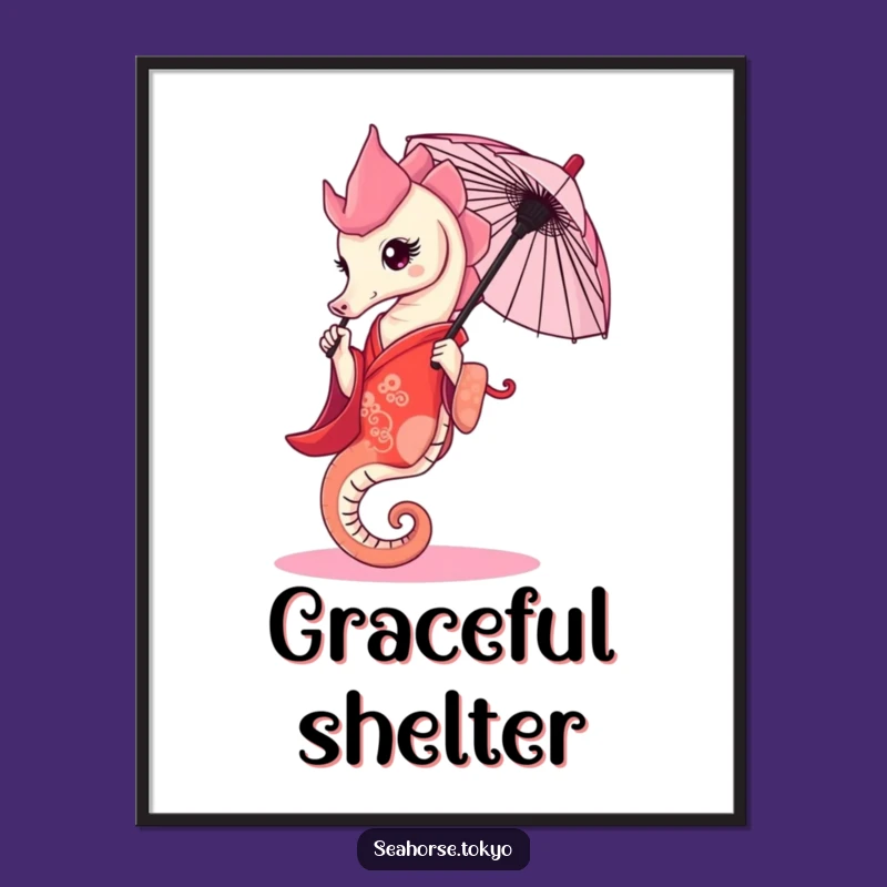 Funny Graceful Seahorse Kimono Digital Art, a Decor Gift Holding Umbrella
