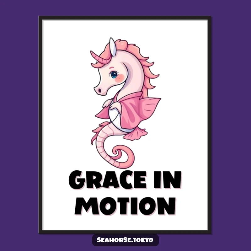 Funny Pink Kimono Seahorse Poster: Elegant Underwater Art