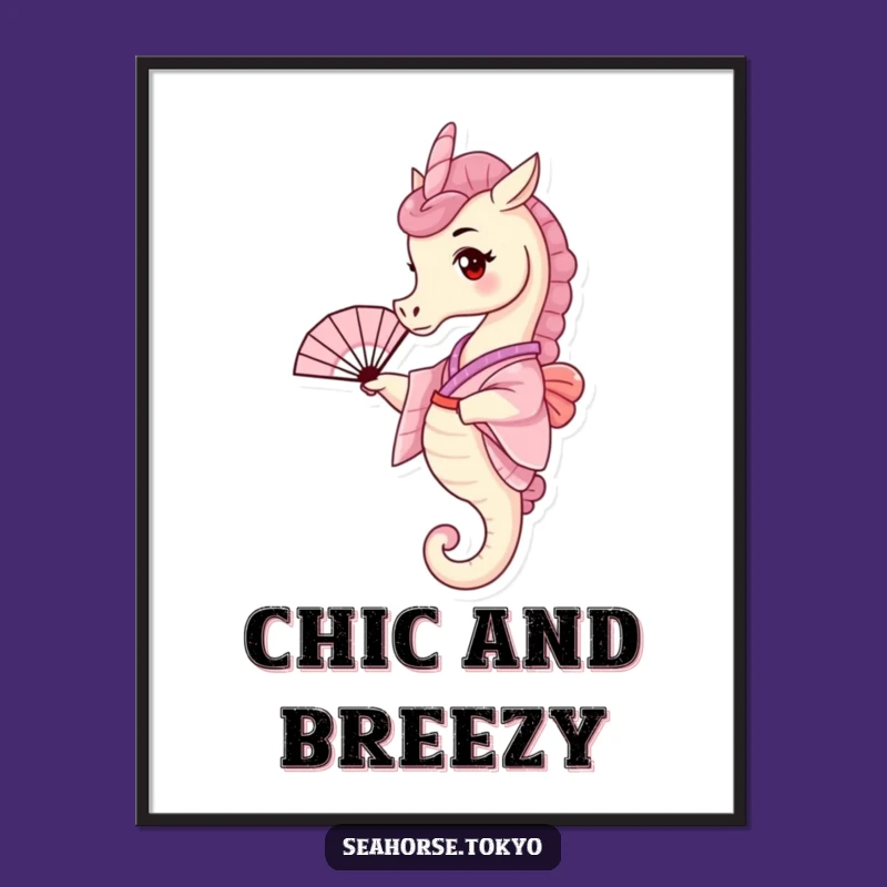 Funny Tiny Seahorse Kimono Poster, a Wall Art Gift Waving Hello