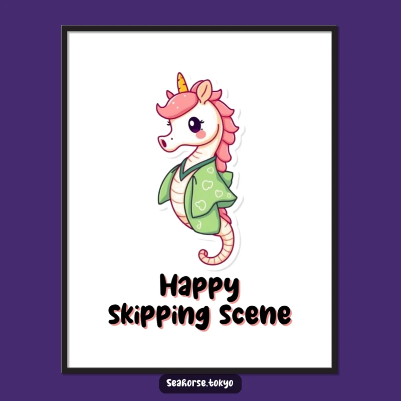 Funny Green Kimono Seahorse Poster: Delightful Aquatic Art