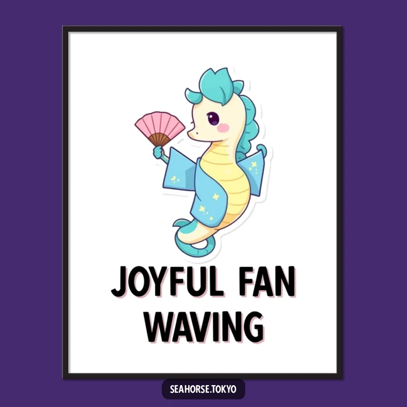 Funny Blue Kimono Seahorse Poster: Joyful Aquatic Art