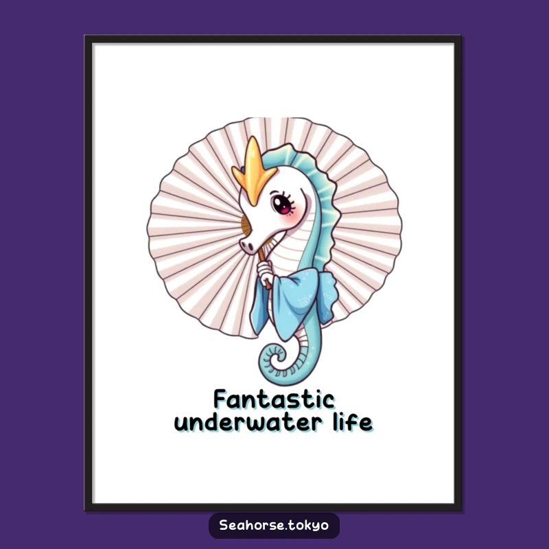 Playful Seahorse Wall Art: Free Printable Blue Kimono Downloadable Decor