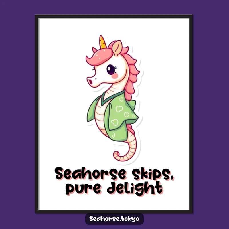 Free Printable Wall Art: Happy Skipping Seahorse for Vibrant Coastal Decor