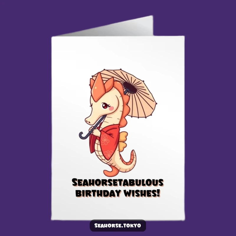 Free Printable Seahorse Kimono Birthday Card - Funny Downloadable Gift for Her