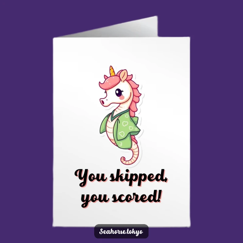Free Printable Congratulations Card: Happy Seahorse Skipping to Celebrate Your Success