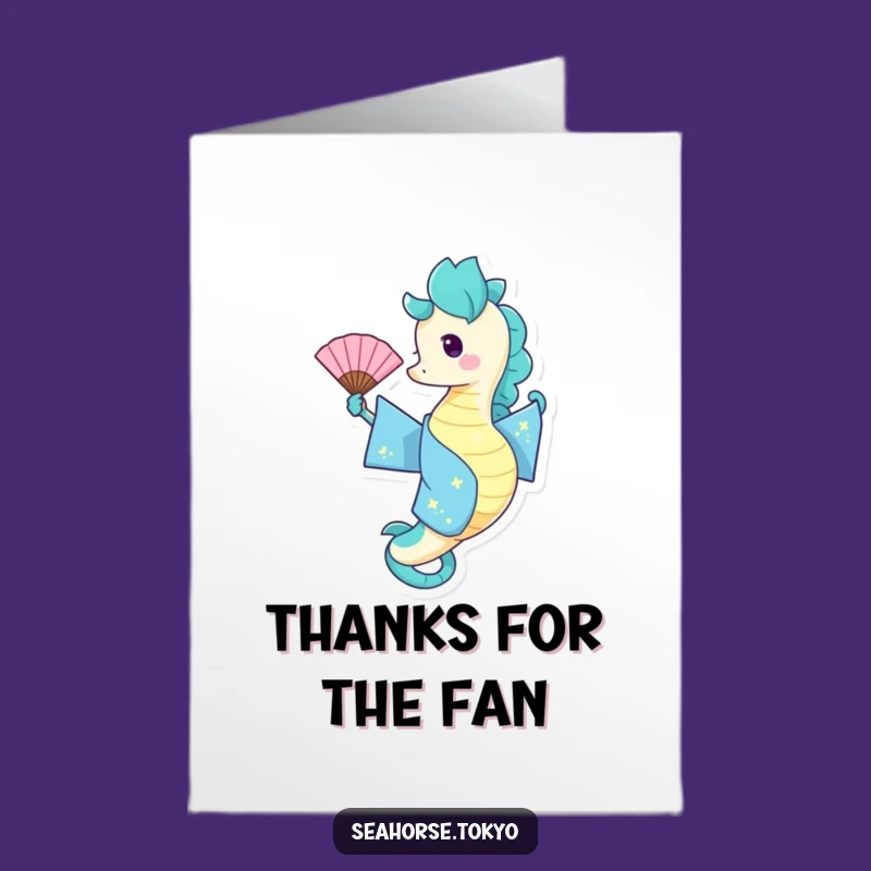 Free Printable Thank You Card: Cheerful Seahorse Expressing Gratitude with a Fan
