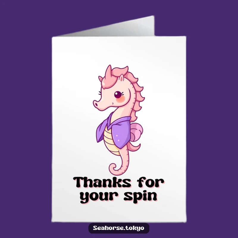 Free Printable Thank You Card: Cheerful Seahorse Spins Thanks in Purple Kimono