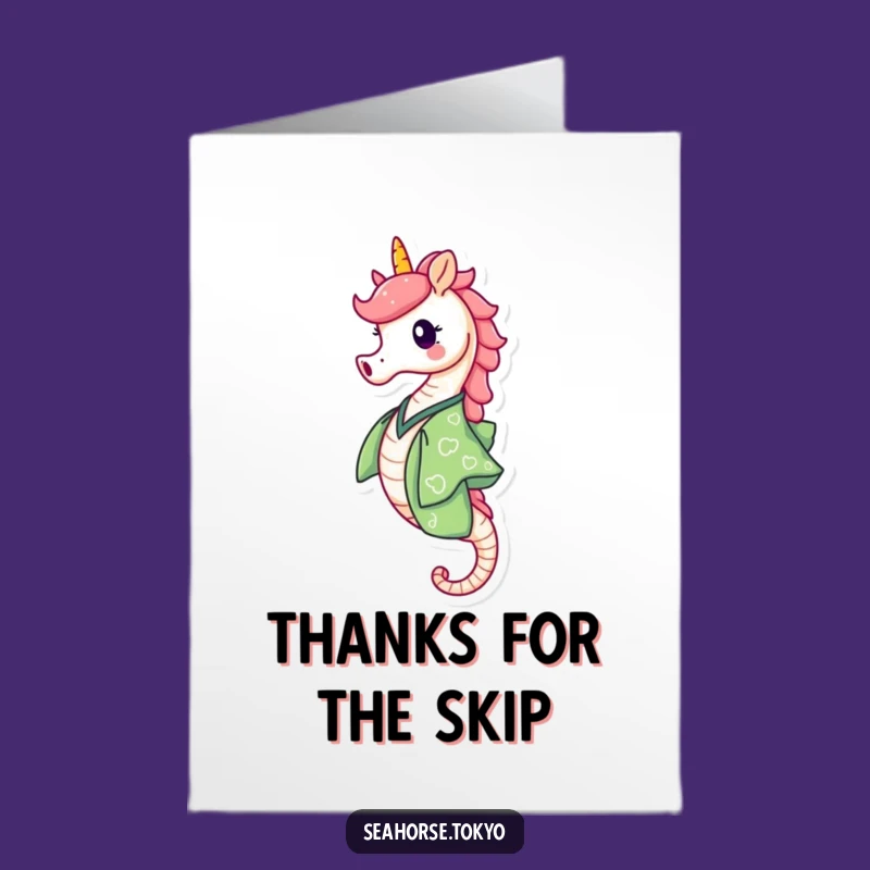 Free Printable Thank You Card: Happy Seahorse Skipping to Show Appreciation