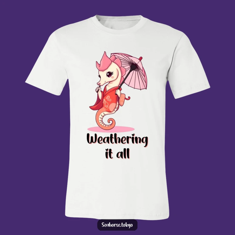 Funny Seahorse Kimono Tee, an Elegant Shirt Holding Umbrella Grace